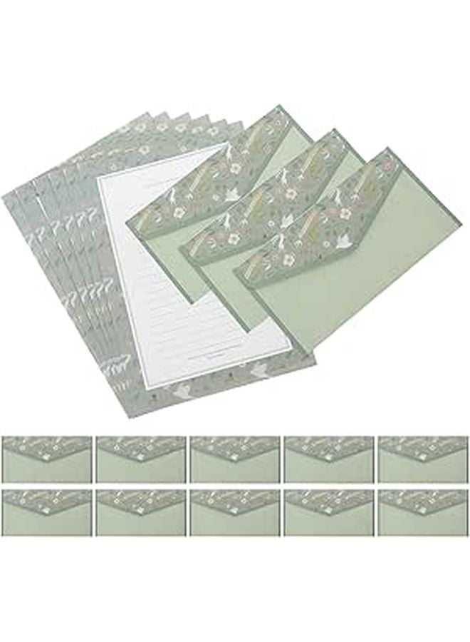 Retro Floral Writing Paper and Envelopes Set 90 Pcs with Mint Green Envelopes for Letters - Image 1