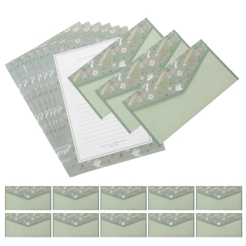 Retro Floral Writing Paper and Envelopes Set 90 Pcs with Mint Green Envelopes for Letters - Image 2