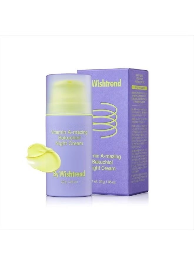 By Wishtrend Vitamin A-mazing Bakuchiol Night Cream, Retinal moisturizer to start well-aging, Retinol, Night treatment for fine line, saggy, dry skin for sensitive skin, 1.05 oz, 30g - Image 1