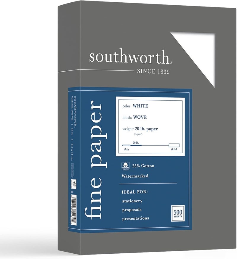 Southworth ورق الأعمال القطني SouthworthR 25 8 12 بوصة × 11 بوصة 20 رطل أبيض علبة من 500 403C - Image 4