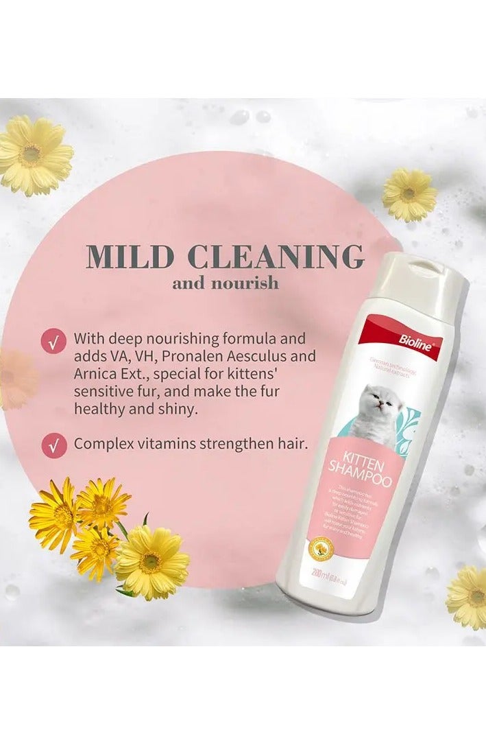 بايولاين شامبو بايولاين للقطط الصغيرة - 200 مل | تركيبة لطيفة ومغذية للفرو الحساس | يحتوي على الفيتامينات ومستخلصات الأعشاب | يمنح لمعانًا ويقوي الفرو - Image 3