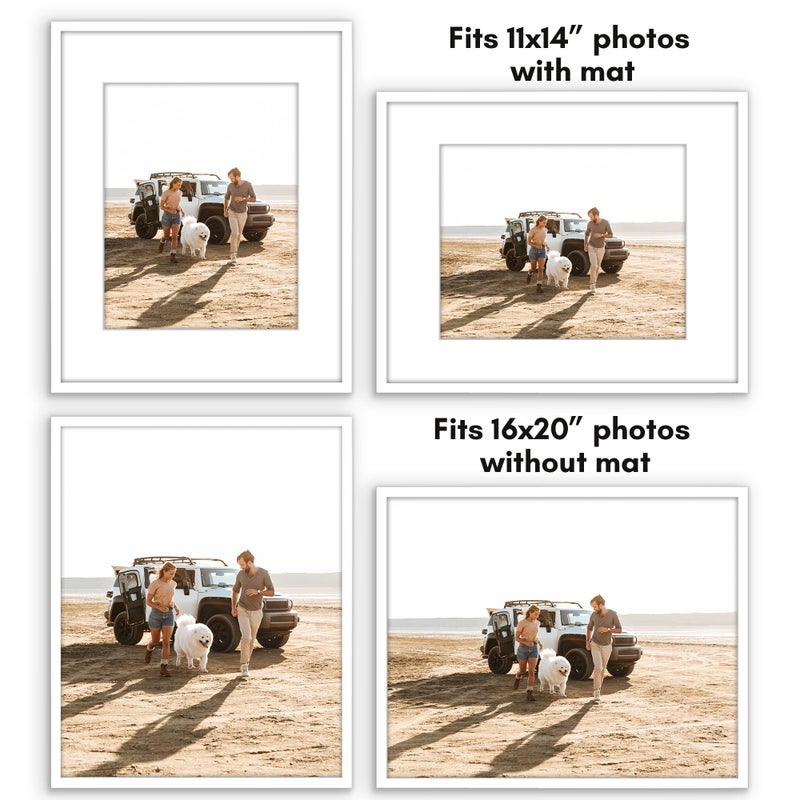 Americanflat 16x20 Picture Frame with Polished Plexiglass - Use as 11x14 Frame with Mat or Display 16x20 Photo Without Mat - Streamline Collection - Thin Border Picture Frames for Wall - White - Image 4