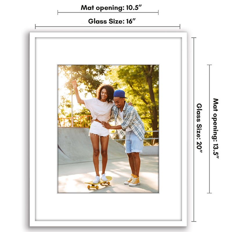 Americanflat 16x20 Picture Frame with Polished Plexiglass - Use as 11x14 Frame with Mat or Display 16x20 Photo Without Mat - Streamline Collection - Thin Border Picture Frames for Wall - White - Image 2