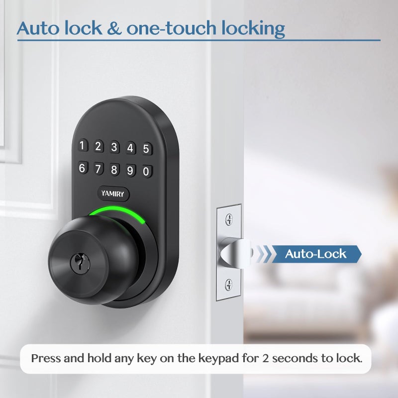 Yamiry Keypad Smart Door Knob Lock, Yamiry Keyless Entry Digital Lock with Handle, Electronic Code Knob for Front Door, Easy Installation - Image 3