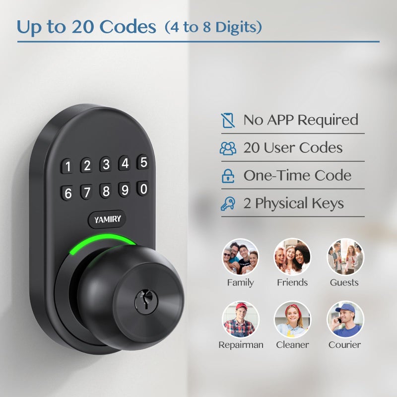 Yamiry Keypad Smart Door Knob Lock, Yamiry Keyless Entry Digital Lock with Handle, Electronic Code Knob for Front Door, Easy Installation - Image 2
