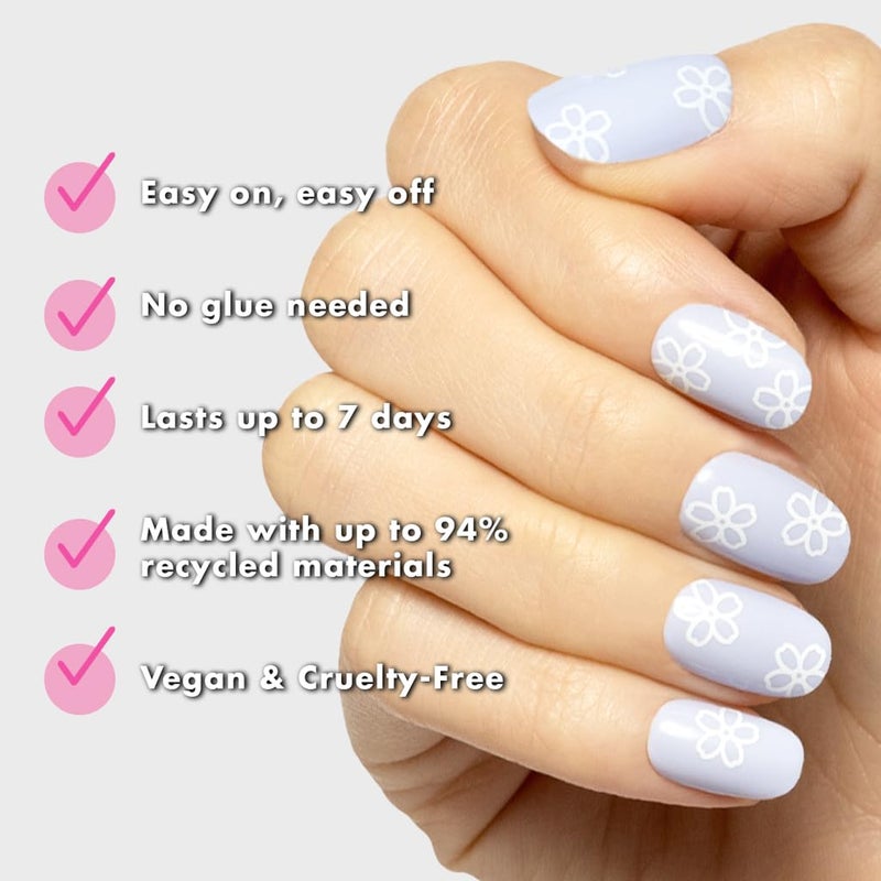Olive & June Classic Super Stick Mani Press On Nails | No Glue Needed | 32 Tab Nails 16 Sizes | Non-Toxic Tabs Non-Damaging 7-Day Wear | Spring Flowers & Patterns | Short, Round | Floral Doodle - Image 4