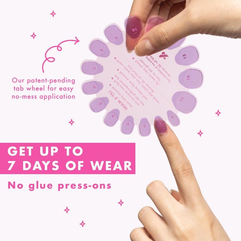 Olive & June Classic Super Stick Mani Press On Nails | No Glue Needed | 32 Tab Nails 16 Sizes | Non-Toxic Tabs Non-Damaging 7-Day Wear | Spring Flowers & Patterns | Short, Round | Floral Doodle - Image 5