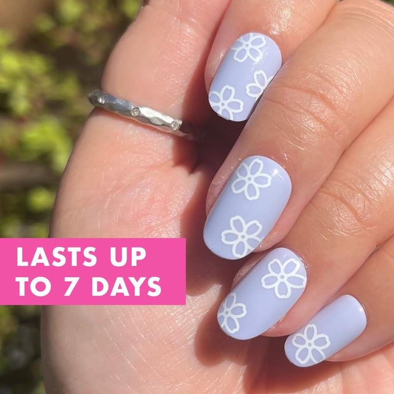 Olive & June Classic Super Stick Mani Press On Nails | No Glue Needed | 32 Tab Nails 16 Sizes | Non-Toxic Tabs Non-Damaging 7-Day Wear | Spring Flowers & Patterns | Short, Round | Floral Doodle - Image 3