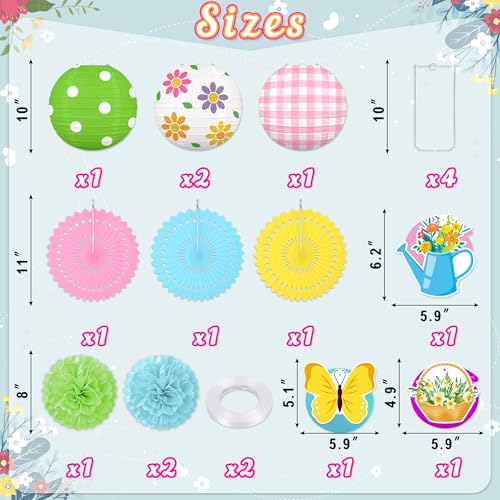 Renbuzhu 13PCS Spring Decor Paper Lanterns Fans Pom Poms Hanging Swirls Spring Party Hanging Decorations for Home Office Classroom Birthday Outdoor Indoor - Image 3