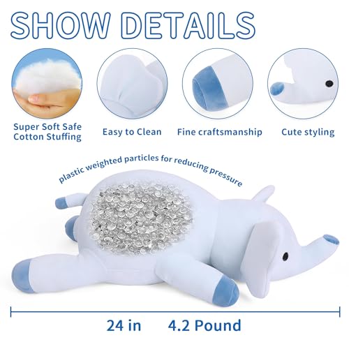 WeBingo 24" | 4.2 Pounds Blue Elephant Weighted Stuffed Animals - Cute Weighted Plush Toy Comfort Weighted Plush Pillow Gifts for Kids & Adults (24" | 4.2 lbs, Blue Elephant) - Image 3