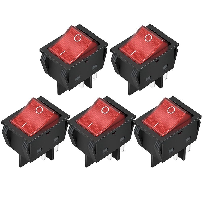 DAIERTEK 12V 30A Rocker Switch 4 Pin Red LED Lighted Rocker Toggle Switch DPST Heavy Duty 30 Amp 12 Volt Rocker Switch KCD2 KCD4-5pcs - Image 1