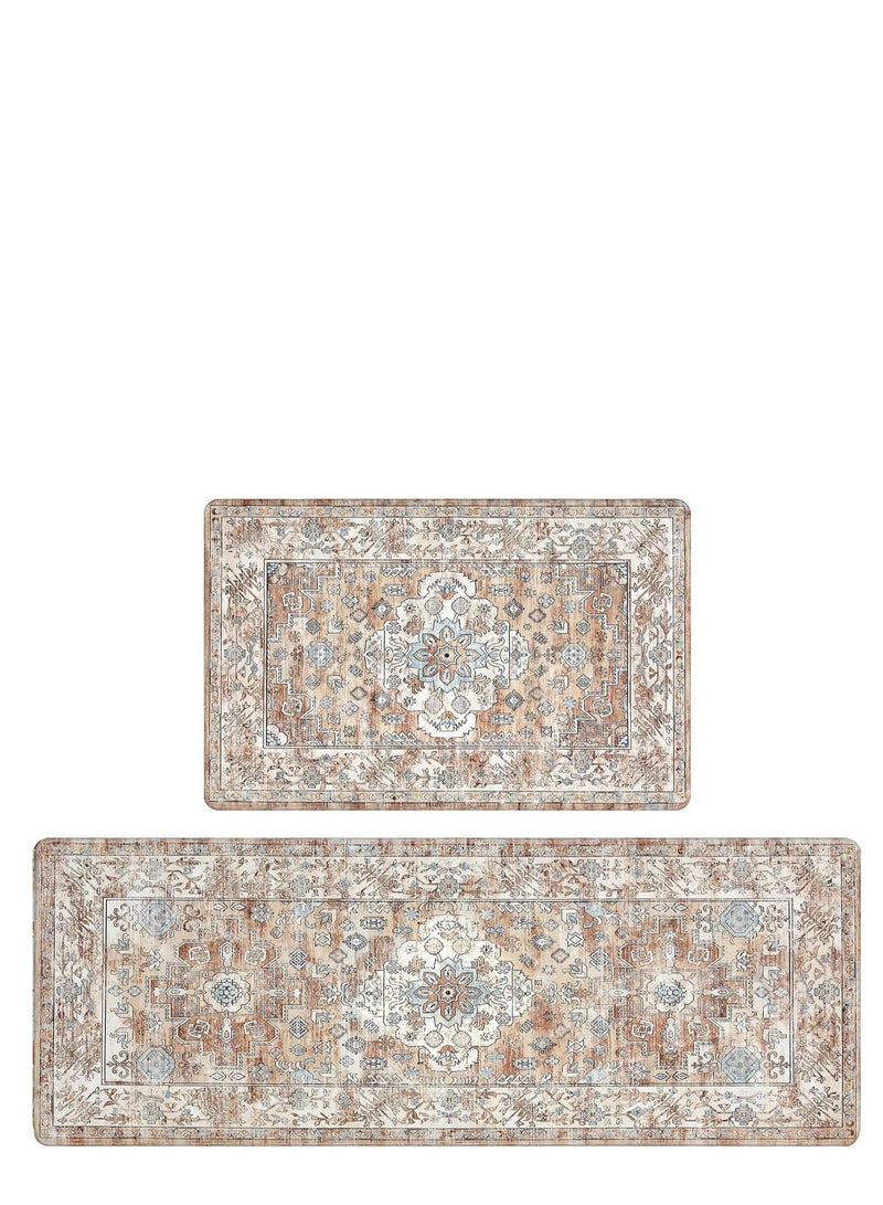 تراسل سجادة مطبخ مضادة للتعب مجموعة من 2 سجادة مطبخ مانعة للانزلاق للأرضية سجادة مطبخ مريحة ومبطنة للمطبخ سجادة مطبخ مريحة ومضادة للتعب سجادة مطبخ من الفوم PVC مقاومة للماء - Image 2