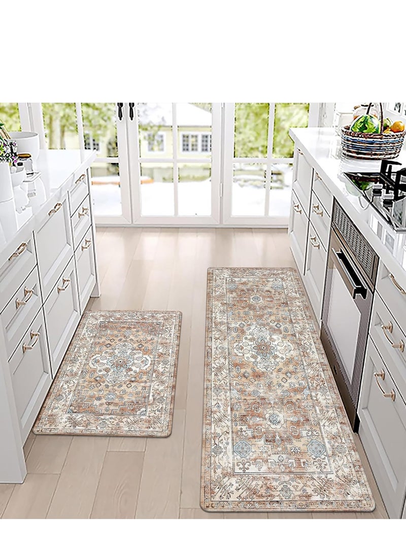 تراسل سجادة مطبخ مضادة للتعب مجموعة من 2 سجادة مطبخ مانعة للانزلاق للأرضية سجادة مطبخ مريحة ومبطنة للمطبخ سجادة مطبخ مريحة ومضادة للتعب سجادة مطبخ من الفوم PVC مقاومة للماء - Image 1