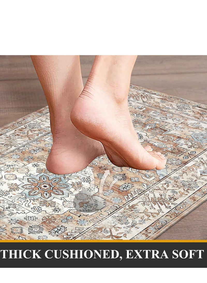 تراسل سجادة مطبخ مضادة للتعب مجموعة من 2 سجادة مطبخ مانعة للانزلاق للأرضية سجادة مطبخ مريحة ومبطنة للمطبخ سجادة مطبخ مريحة ومضادة للتعب سجادة مطبخ من الفوم PVC مقاومة للماء - Image 4