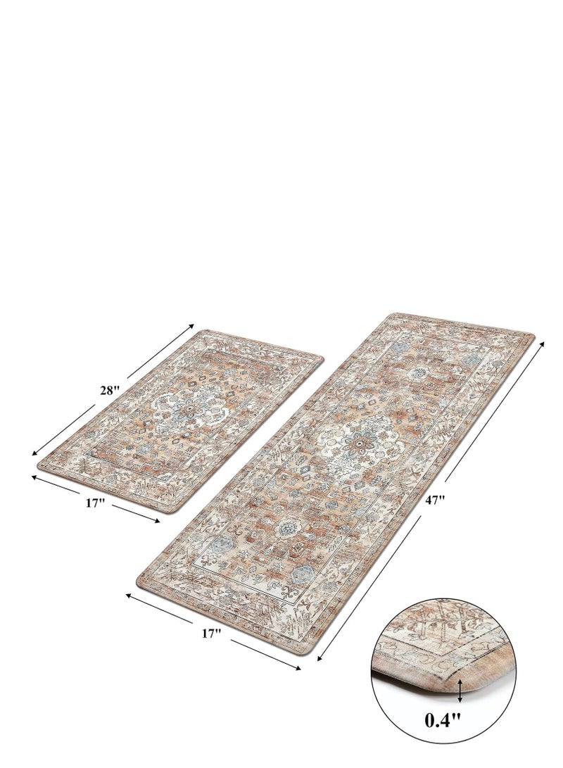 تراسل سجادة مطبخ مضادة للتعب مجموعة من 2 سجادة مطبخ مانعة للانزلاق للأرضية سجادة مطبخ مريحة ومبطنة للمطبخ سجادة مطبخ مريحة ومضادة للتعب سجادة مطبخ من الفوم PVC مقاومة للماء - Image 3