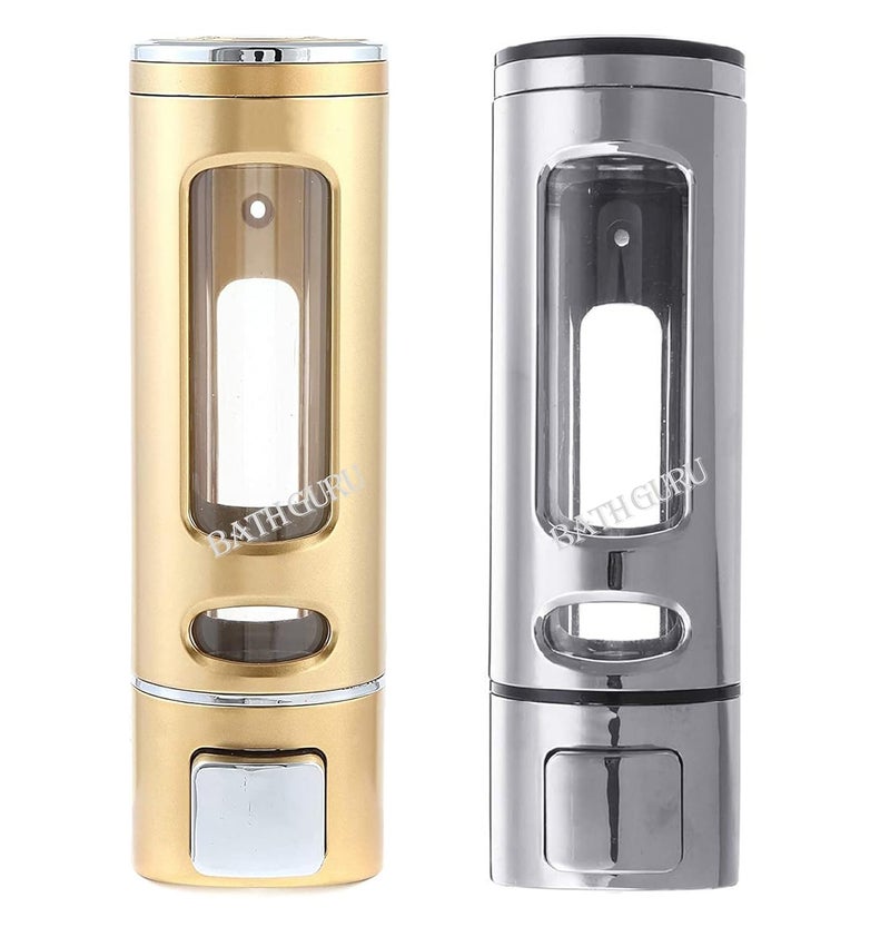BATH GURU Abs Wall Mounted Shampoo Sanitizer Lotion Hand Dish Wash Gel Liquid Soap Dispenser for Bathroom Kitchen Pack of 2 (400 Ml, Gold & Chrome) - Image 1