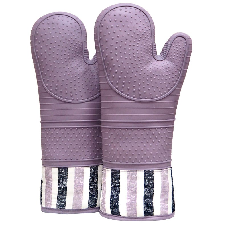 RED LMLDETA Heat Resistant 550 Degree Oven mitt Silicone Oven Hot Mitts 1 Pair Extra Long Professional Baking Oven Gloves Food SafePot Holders CookingGrillingKitchen Purple Mittens