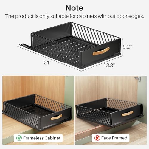Kitstorack Pull out Cabinet Organizer,Heavy Duty Slide out Pantry Shelves Drawer Storage with Adhesive Nano Film,Sliding Mesh Cabinet Basket with Handle for Kitchen, Bathroom, Home, 13.8"W X 21"D X6.2"H,Black - Image 3