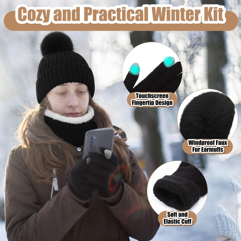 Silicherry 20 Pcs Winter Hats Gloves Scarf Earmuffs Socks Set for Women Men Knit Pom Pom Beanie Touchscreen Warm Gloves Gifts(Pink,Single Pom) - Image 4