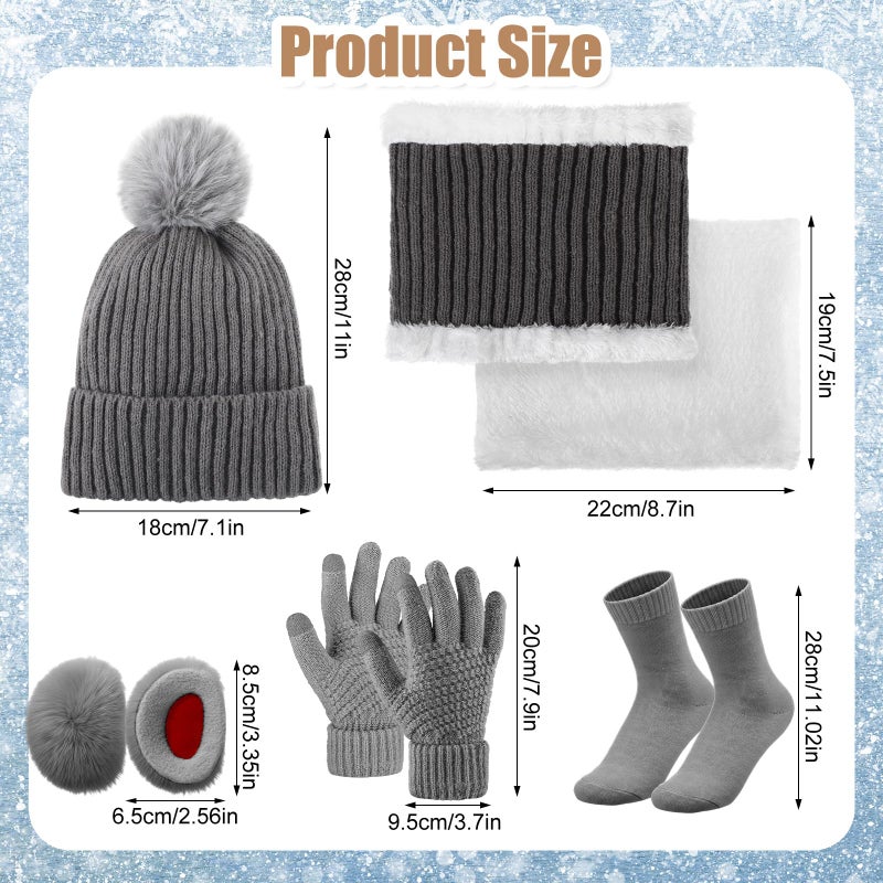 Silicherry 20 Pcs Winter Hats Gloves Scarf Earmuffs Socks Set for Women Men Knit Pom Pom Beanie Touchscreen Warm Gloves Gifts(Pink,Single Pom) - Image 2