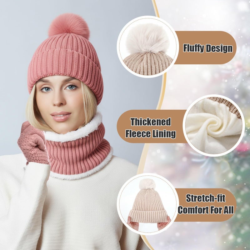 Silicherry 20 Pcs Winter Hats Gloves Scarf Earmuffs Socks Set for Women Men Knit Pom Pom Beanie Touchscreen Warm Gloves Gifts(Pink,Single Pom) - Image 5