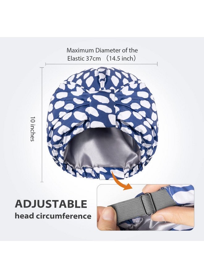 INNELO Luxury Shower Cap Reusable Upgrade Waterproof Shower Caps For Women Adjustable Shower Cap Hair Cap With Satin Lined For All Hair Styles Blue  - Image 4