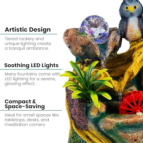 BIANCO Polyresin Waterfall Fountain with LED Lights & Adjustable Speed Control for Living Room, Bedroom & Office 25.5 Cm | Stress Relief & Positive Energy Décor | Tabletop Water Fountain (GHF316) - Image 2