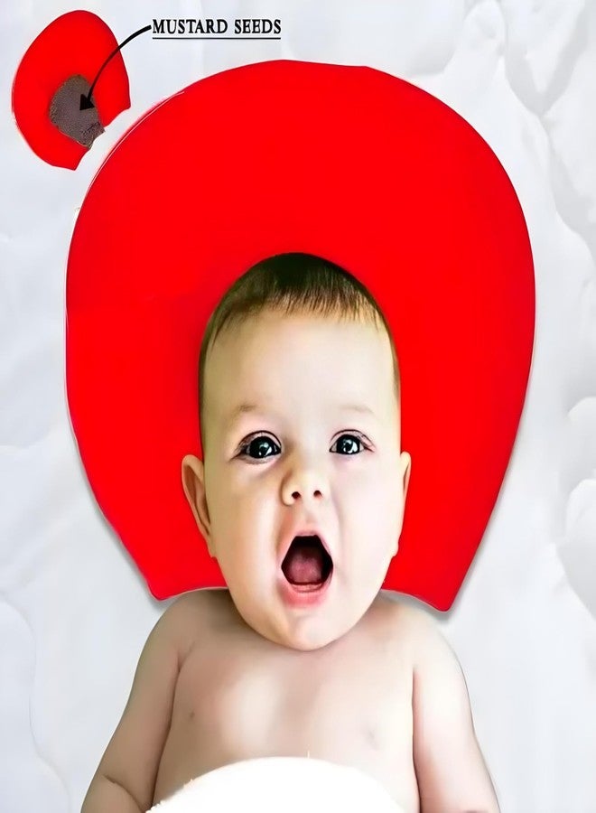 S-SQUARE Seed Pillow for Kids Baby Ideal for Round Head Shaping Seed Pillow with Foam Cotton Cover U Shape for Head Shaping Baby 0 to 18 Months Babies (Red) - Image 2