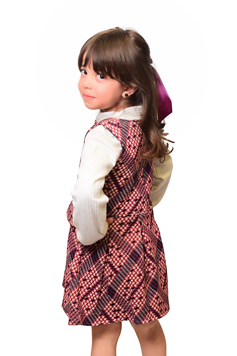 بونچو فستان بلا أكمام للبنات مصنوع من مزيج القطن والليكرا بملمس جاكارد. - Image 3