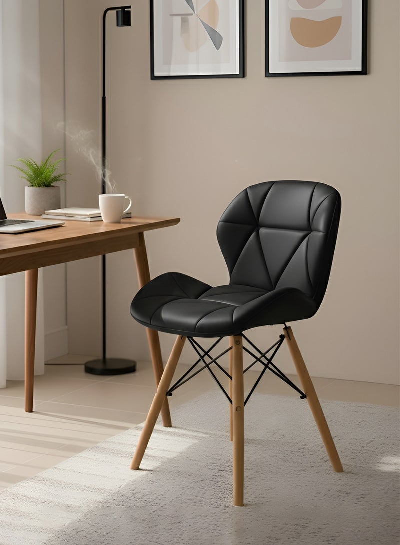 Taimi Modern Dining Chair - Leather Upholstered Chair with Padded Seat and Wooden Legs  for Dining Rooms, Offices, Living Rooms, and Reception Areas - Black - Image 2