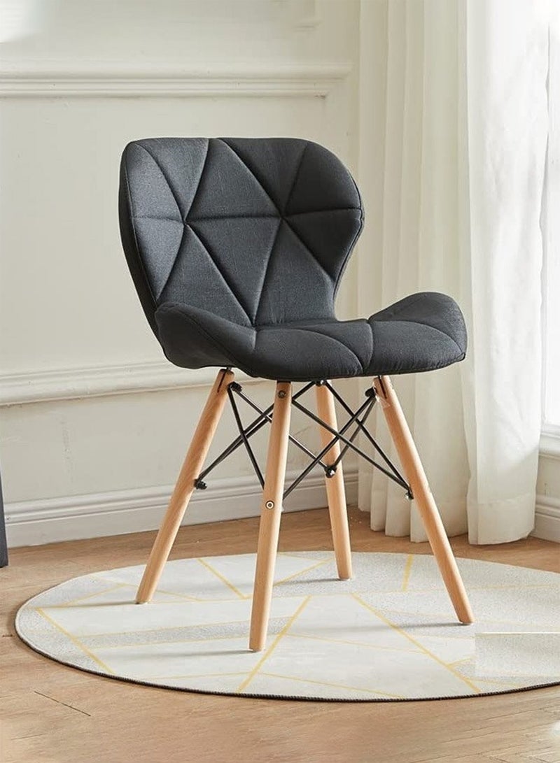 Taimi Modern Fabric Style Fabric Dining Chair with Padded Seat Mid Century Modern Chair, Shell Lounge Fabric Padded Chair with Natural Wooden Legs for Office, Kitchen, Dining, Bedroom, Living Room Side Chair Black - Image 2