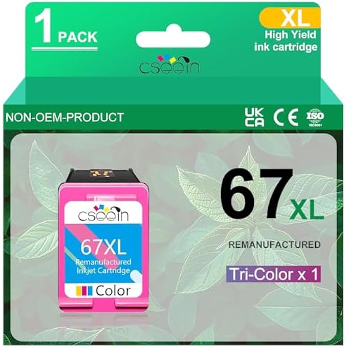 67XL COLOR INK CARTRIDGE REPLACEMENT FOR HP 67 FOR ENVY 6458 6455E 6452E 6058 6065E 6055 6052 6400 DESKJET 2800E 2855E 2842E 2852E 4255E PRINTERS (1 TRI-COLOR) - Image 1
