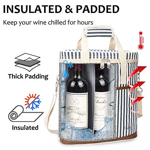 Tirrinia Insulated Wine Gift carrier - 3 Bottle Travel Padded Wine Carry Cooler Tote Bag with Handle and Adjustable Shoulder Strap, Stripe - Image 3