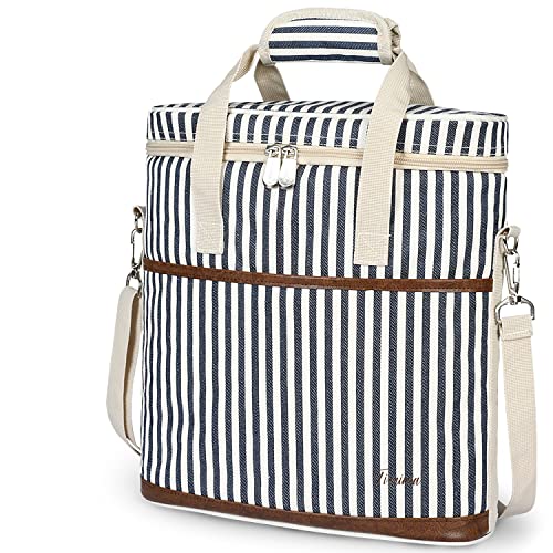 Tirrinia Insulated Wine Gift carrier - 3 Bottle Travel Padded Wine Carry Cooler Tote Bag with Handle and Adjustable Shoulder Strap, Stripe - Image 1