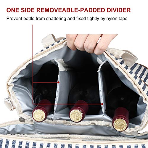Tirrinia Insulated Wine Gift carrier - 3 Bottle Travel Padded Wine Carry Cooler Tote Bag with Handle and Adjustable Shoulder Strap, Stripe - Image 2
