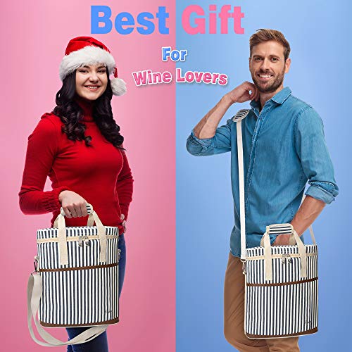 Tirrinia Insulated Wine Gift carrier - 3 Bottle Travel Padded Wine Carry Cooler Tote Bag with Handle and Adjustable Shoulder Strap, Stripe - Image 4