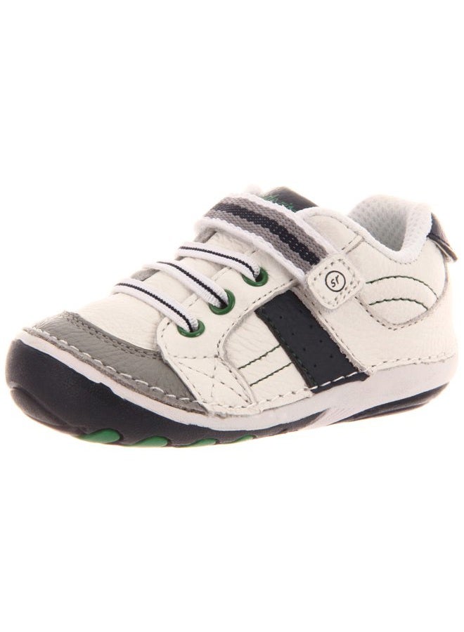 Soft Motion Baby and Toddler Boys Artie Athletic Sneaker, White/Navy, 3.5 Infant