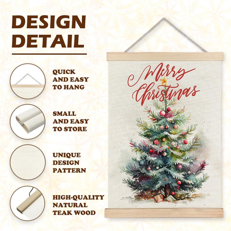 Luvadian Merry Christmas Wall Wall With Wood Poster Hanger مجموعة من 2 عيد الميلاد جدار ديكور عيد الميلاد شجرة سانتا كلوز الثلج ملصقات العمل الفنية لجدار عيد الميلاد ديكورات شنقا 12x16 بوصة - Image 5