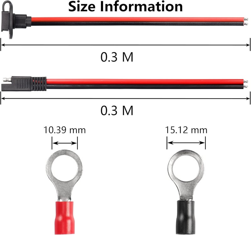 CERRXIAN 03m 10awg SAE Mount Panel Solar Socket Sidewall Port Cable  03m 10awg SAE 2 PIN Connector Extension Cable with O Ring2Pack1a2a - Image 4