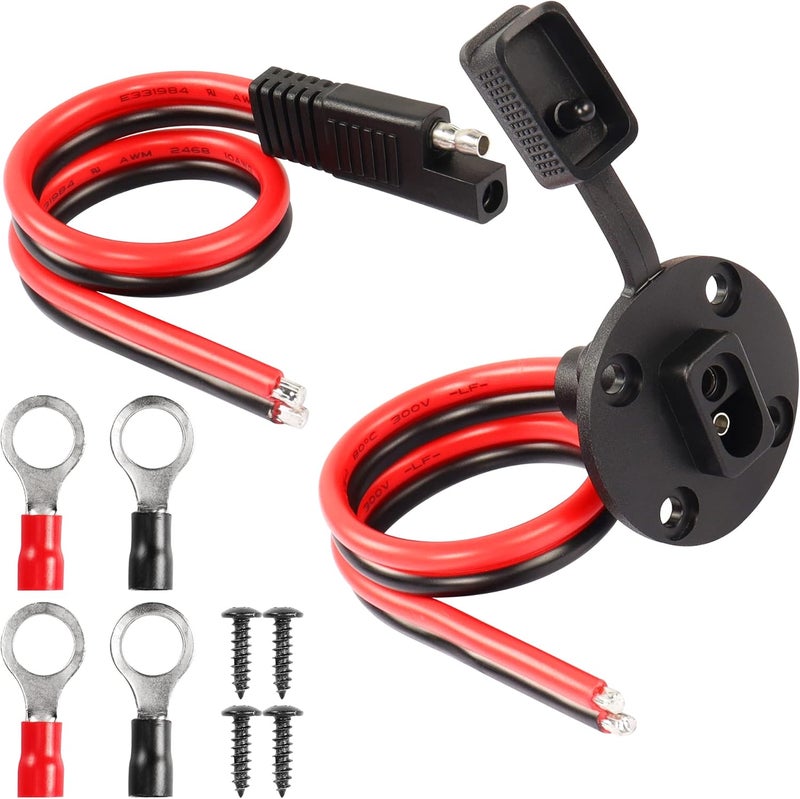 CERRXIAN 03m 10awg SAE Mount Panel Solar Socket Sidewall Port Cable  03m 10awg SAE 2 PIN Connector Extension Cable with O Ring2Pack1a2a - Image 1