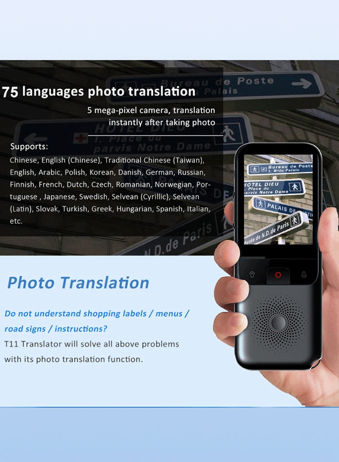 VORMOR T11 AI Language Translator – Voice, Text & Photo Translator (138 Online/17 Offline Languages, Arabic Included), ChatGPT Integration, HD Screen, Ideal for Professionals & Travelers - Image 3