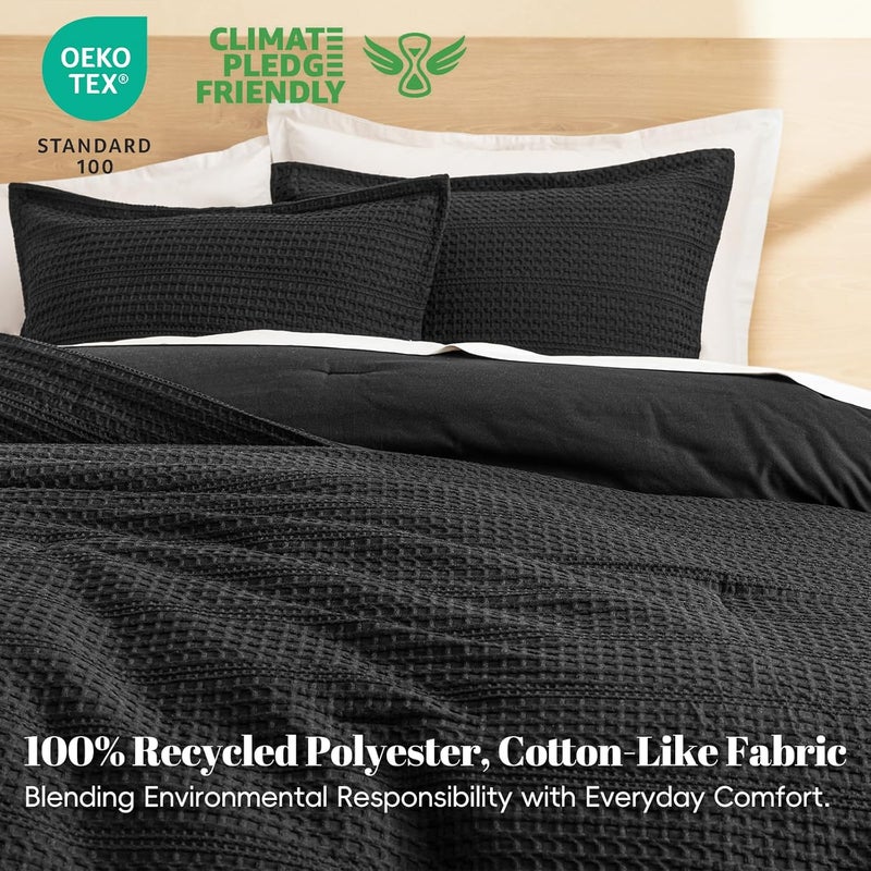 PHF 2 Piece Twin Waffle Weave Comforter Set, Soft Breathable Lightweight Textured Bedding, Set includes 1x Comforter (173 cm x 229 cm) + 1x Pillow Sham (51 cm x 66 cm), Black - Image 5
