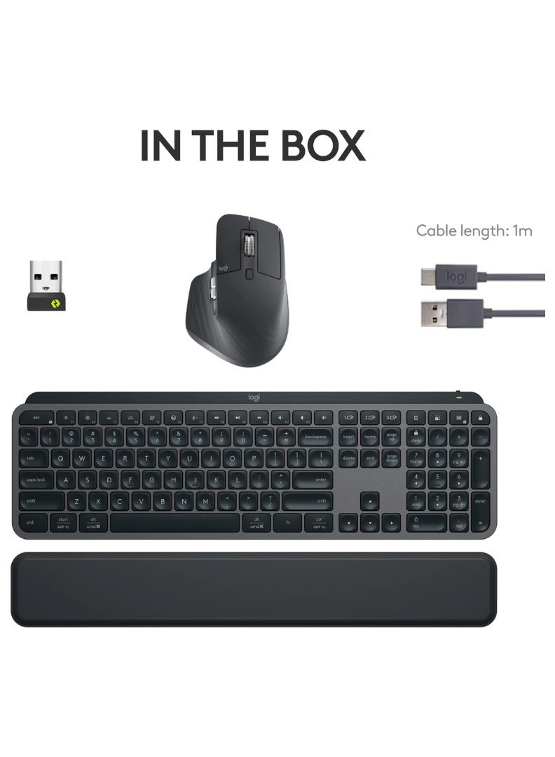 Logitech MX Keys S Combo - Performance Wireless Keyboard and Mouse with Palm Rest, Customizable Illumination, Fast Scrolling, Bluetooth, USB C, for Windows, Linux, Chrome, Mac - Graphite, US ENG  Layout Graphite - Image 3