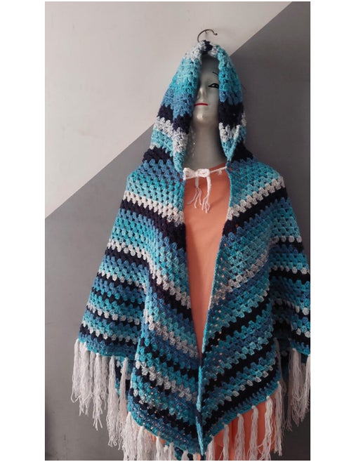 Handmade crocheted Capecho shawl