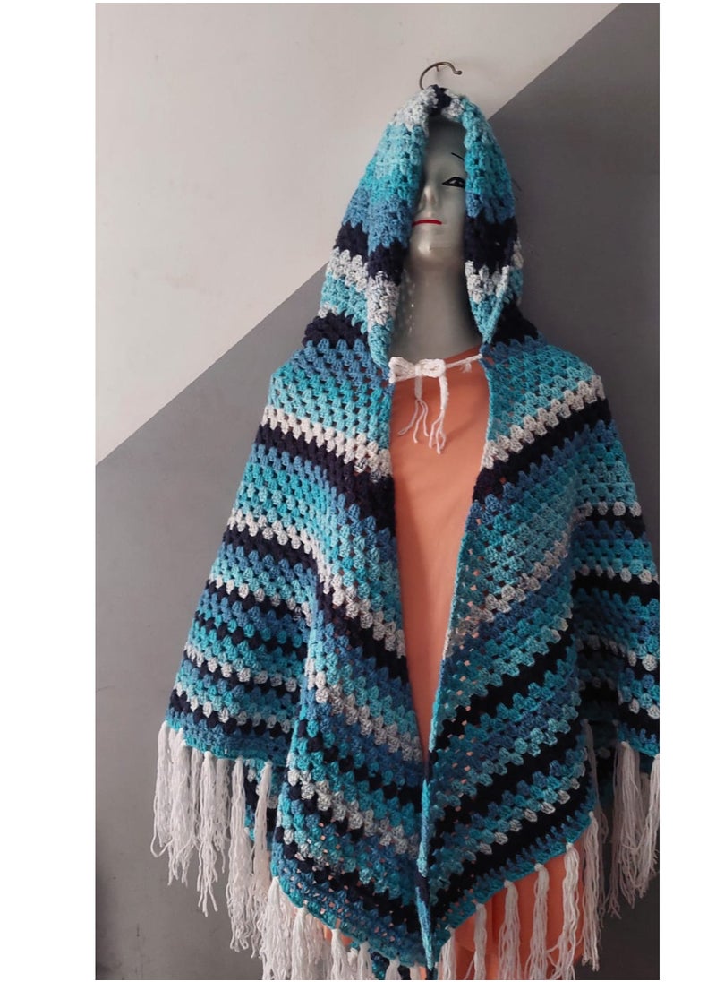 Handmade crocheted Capecho shawl