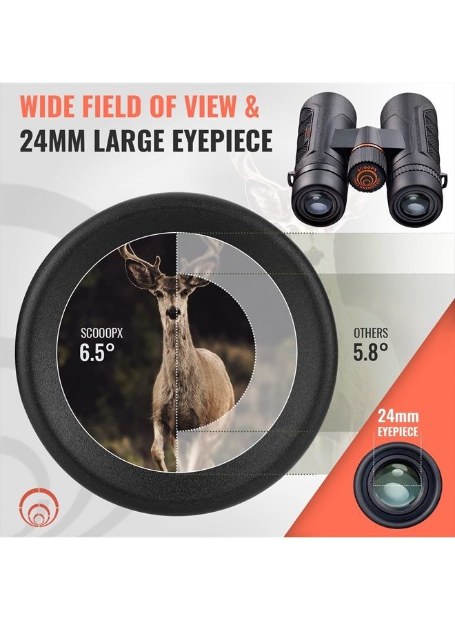 ScoopX 10x42 Ultra HD Binoculars with Phone Adapter and Harness - 24mm Large View Eyepiece, Edge-to-Edge Sharpness, 6.5° Wide Angle Field of View - Lightweight Waterproof Binoculars for Bird Watching Huntin1 - Image 3