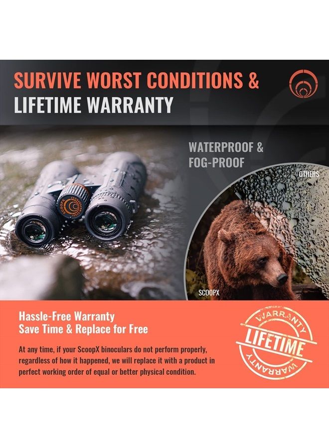 ScoopX 10x42 Ultra HD Binoculars with Phone Adapter and Harness - 24mm Large View Eyepiece, Edge-to-Edge Sharpness, 6.5° Wide Angle Field of View - Lightweight Waterproof Binoculars for Bird Watching Huntin1 - Image 5