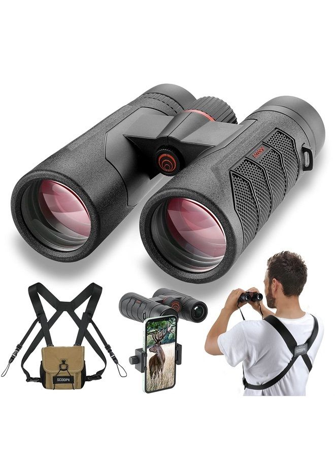 ScoopX 10x42 Ultra HD Binoculars with Phone Adapter and Harness - 24mm Large View Eyepiece, Edge-to-Edge Sharpness, 6.5° Wide Angle Field of View - Lightweight Waterproof Binoculars for Bird Watching Huntin1 - Image 1