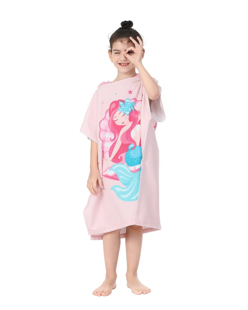 Athaelay Soft Microfiber Swim Cover-ups for 3 to 10 Years Old Kids Hooded Bath Towels Girls' Mermaid Beach Cape - Image 3