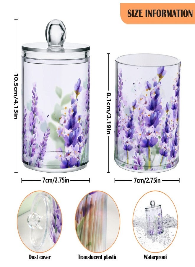 BOENLE 2 Pack Qtip Holder Dispenser Purple Lavender Storage Canister Bathroom Acrylic Plastic Apothecary Jars Vanity Organizer Lid for Cotton Swab/Ball/Pad - Image 2